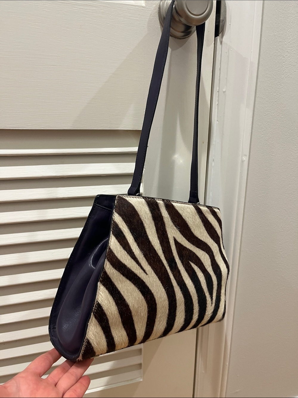 Adrienne Vittadini Zebra animal print with purple sides and strap